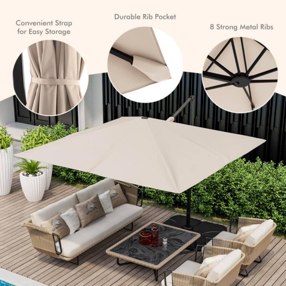 Beige 9.5ft Cantilever Patio Umbrella with 360° Rotation