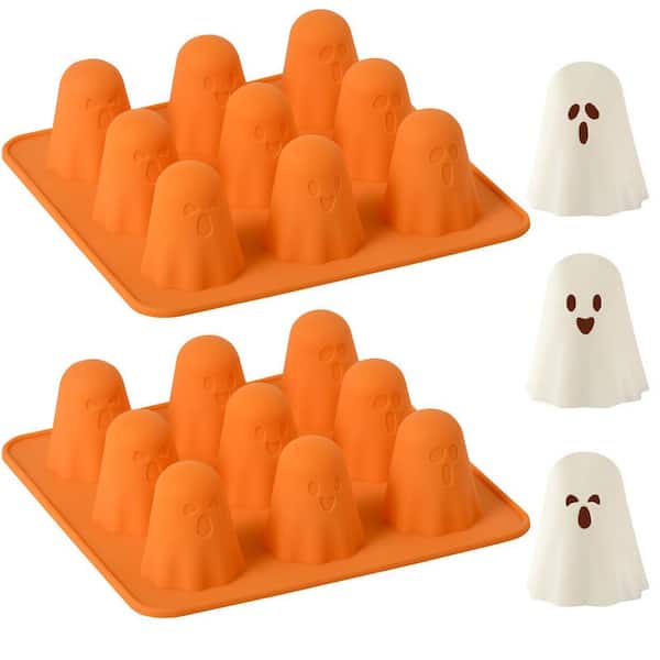 2-Pack 9 Cavity 3D Ghost Silicone Molds, Non-Stick Candy Ice Cube Resin Baking Molds Halloween Party Supplies