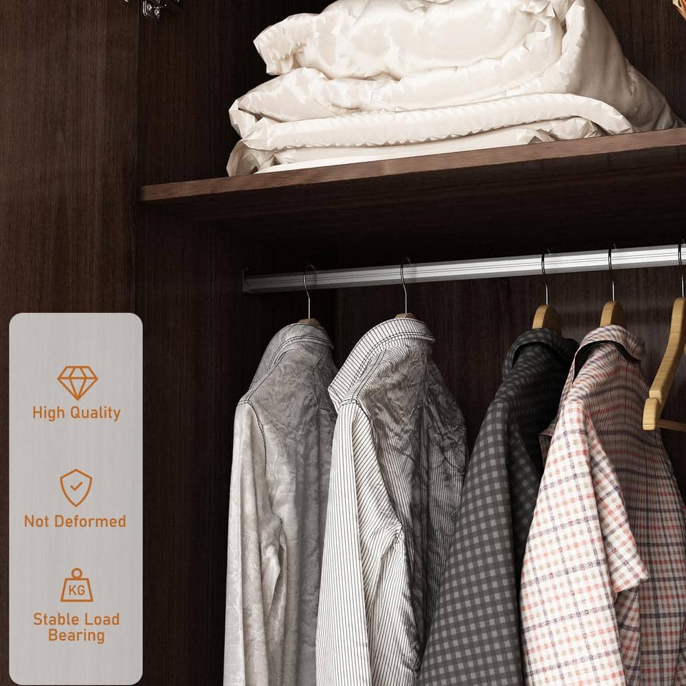 Brown Armoire with 2-Drawers, Hanging Rod and Gold Metal Handles (71.1 in. H x 19.1 in. W x 31.5 in. D) - thumbnail 6