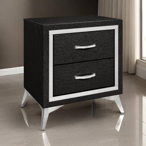 Benjara 21.54 in. Black and Silver 2-Drawers Wooden