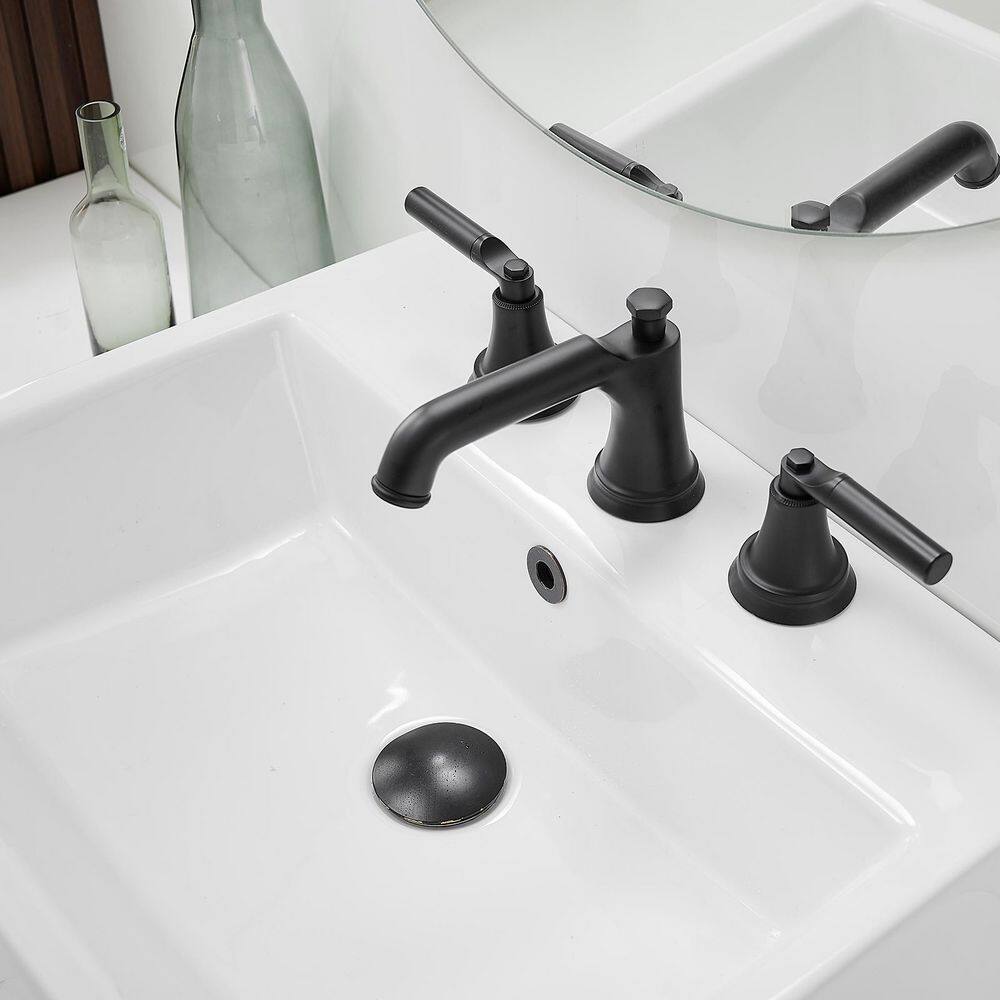 Matte Black Widespread 2-Handle Bathroom Faucet with Drain Assembly