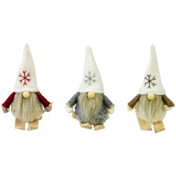 4.5 in. White Skiing Christmas Gnome Ornaments (Set of 3)