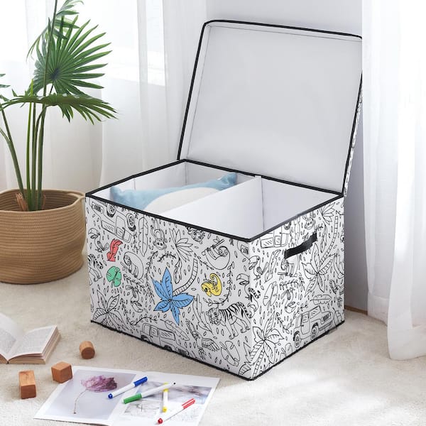 Kid's White Coloring Storage Cube Bin with lids including 4 Pack of  Washable Markers