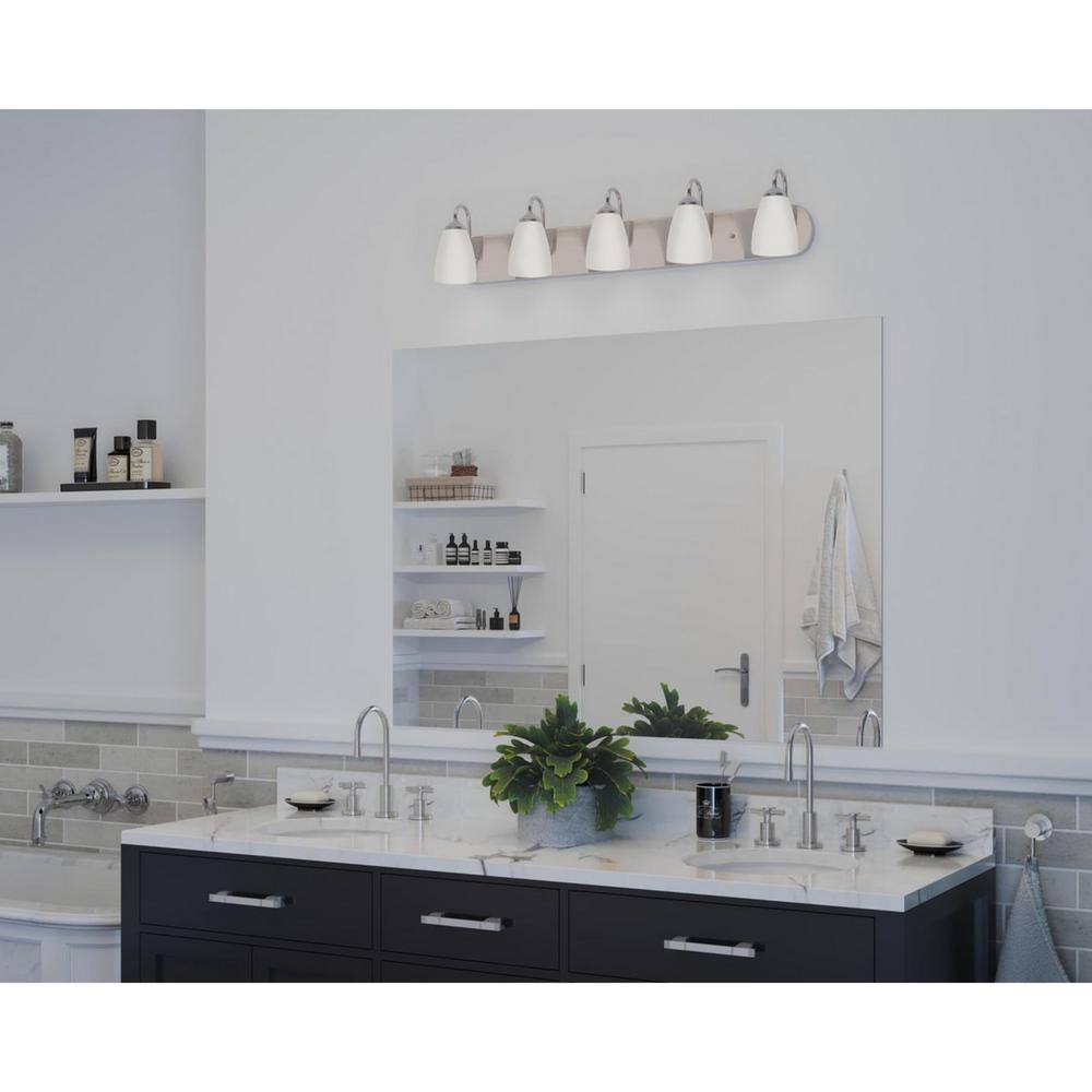 Brushed Nickel 5-Light Bath Vanity with Etched Glass Shades