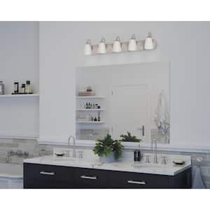 Gather Collection 36 in. 5-Light Brushed Nickel Etched Glass Traditional Bathroom Vanity Light