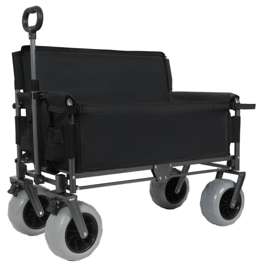 Black 3 in 1 Garden Cart Folding Wagon with Bench Seat and 500Lbs Capacity All Terrain Tires for Camping Beach price history on PriceWatchPro