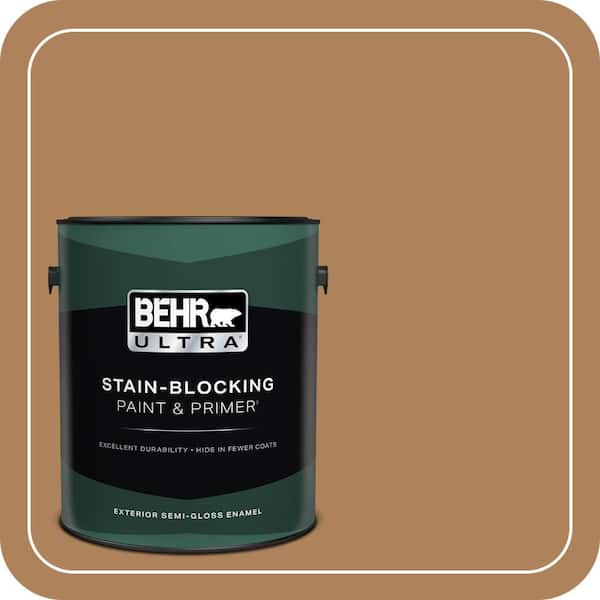 BEHR ULTRA 1 gal. #S260-6 Circus Peanut Semi-Gloss Enamel Exterior Paint & Primer