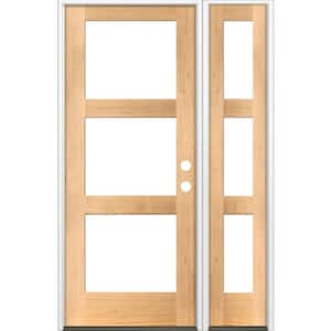 46 in. x 80 in. Modern Hemlock Left-Hand/Inswing 3-Lite Clear Glass Clear Stain Wood Prehung Front Door with Sidelite