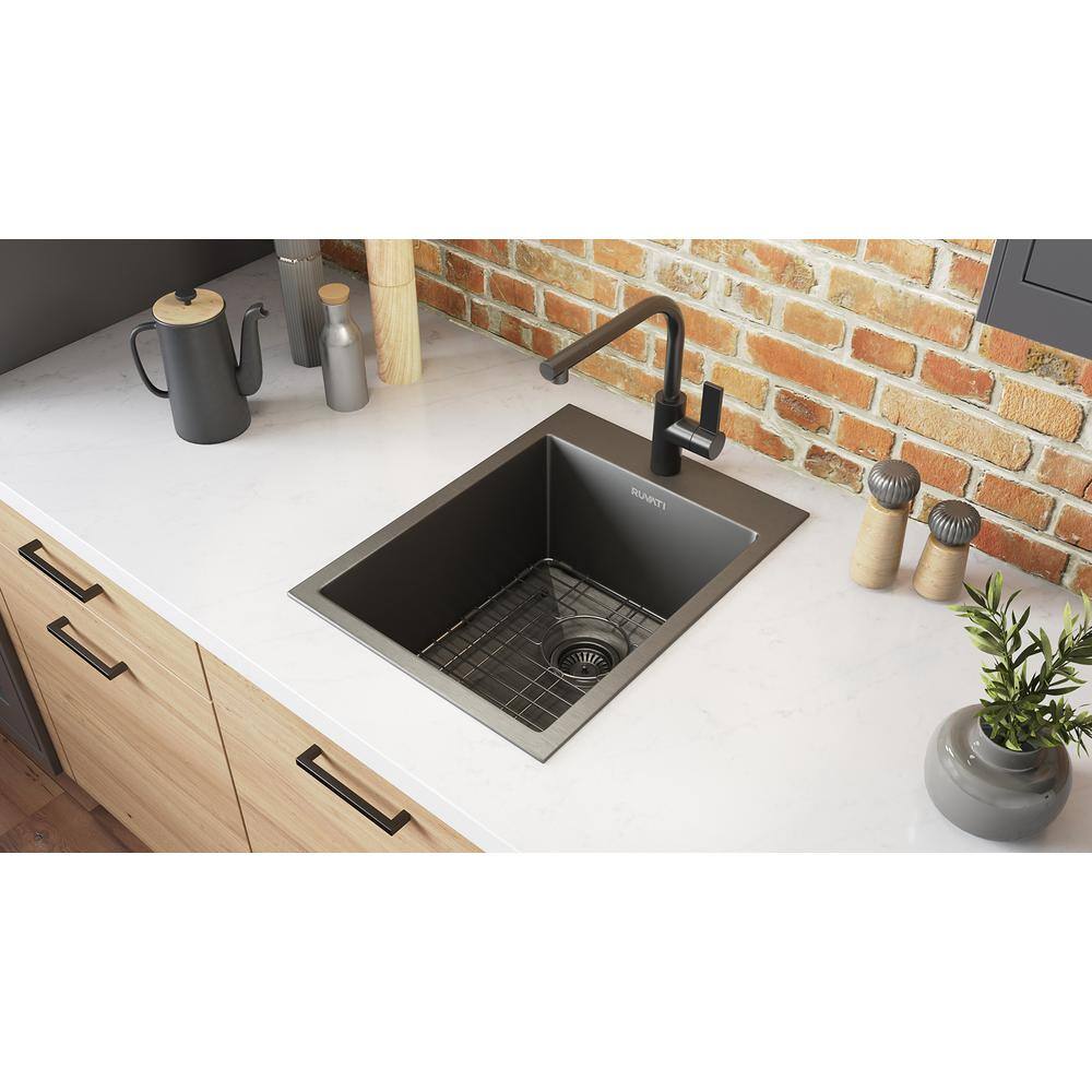Gunmetal Black Stainless Steel Drop-In Topmount Bar Prep Sink