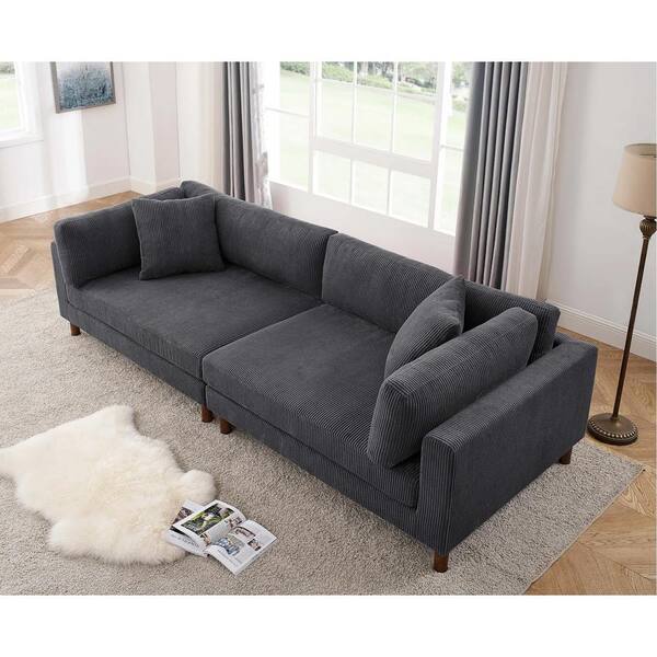 Monland 116 in Square Arm Corduroy Polyester Fabric Chaise Lounge Rectangle Sofa DeepSeated