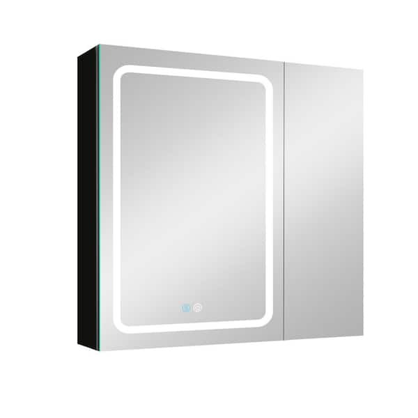Modland Baily 29.5 in. W x 29.5 in. H Medium Rectangular Silver Aluminum Surface Mount Medicine Cabinet with Mirror Left Right