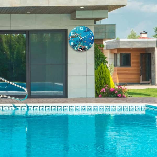 Phewnyzo 12in Blue Outdoor Clock Waterproof Nautical Ocean Decor