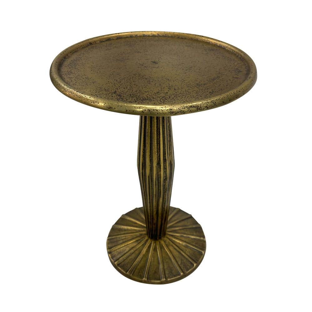 Antique Brass 12" Round Metal Side Table with Fluted Base