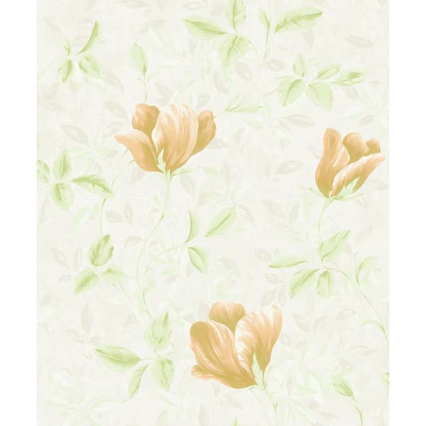 Dundee Deco Falkirk Ophia Tulips Orange, Green, Beige Vinyl Peelable Roll (Covers 57 sq. ft.)
