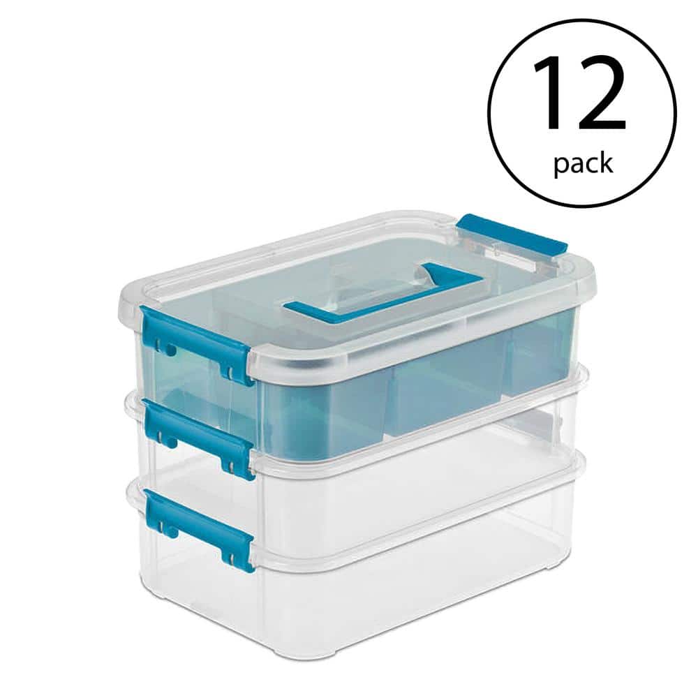 12'' Three-Layer Clear Plastic Storage Box/Tool Box, Multipurpose Organizer  and Portable Handled Storage Case for Art Craft and Cosmetic 