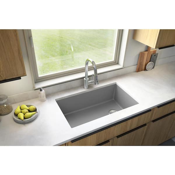 Undermount Quartz Composite 32 in. Single Bowl Kitchen Sink in Grey