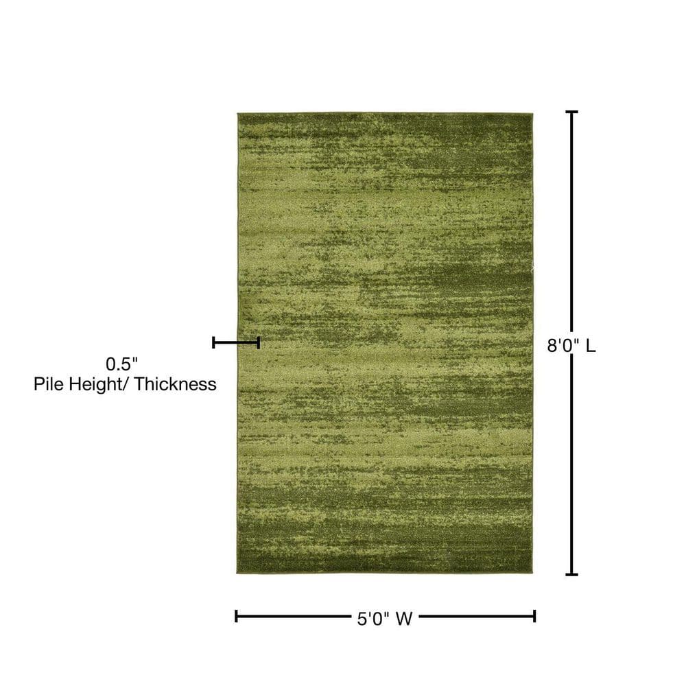 Reversible Green Synthetic 5'3" x 8' Easy-Care Rectangular Rug