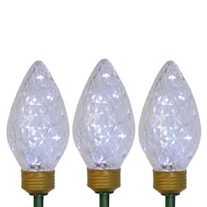 Set of 3 Lighted LED C9 Bulb Christmas Pathway Marker Lawn Stakes - Clear Lights