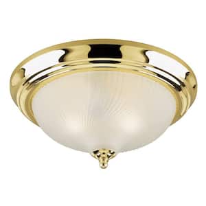 2-Light Ceiling Fixture Polished Brass Interior Flush-Mount with Frosted Swirl Glass