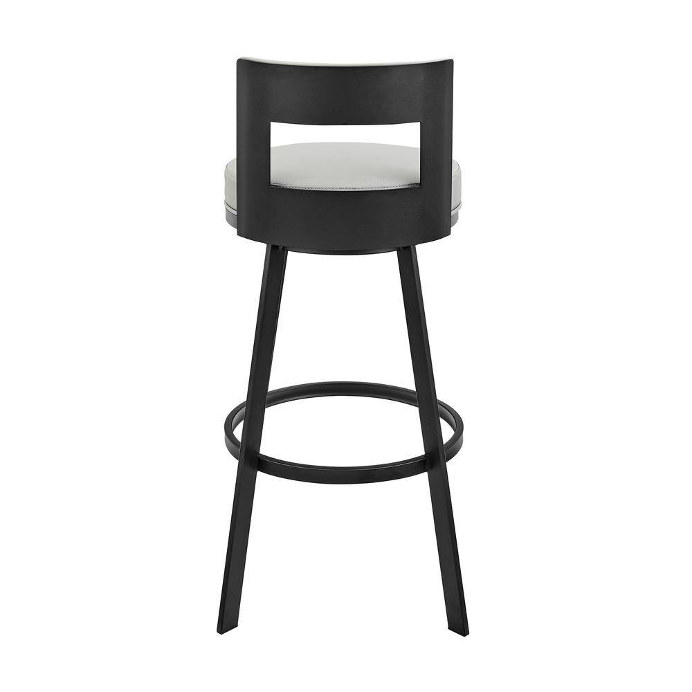 Flynn Black Metal and Light Grey Faux Leather Swivel Counter Stool