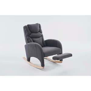 Dark Gray Cotton Linen Fabric Nursery Rocking Chair With Adjustable Footrest
