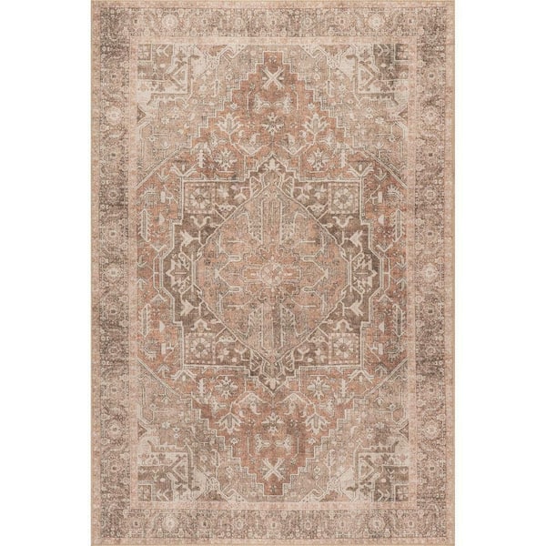 nuLOOM Hillstone Collection Traditional Vintage Medallion Mariposa Light Brown 4 ft. x 6 ft. Area Rug