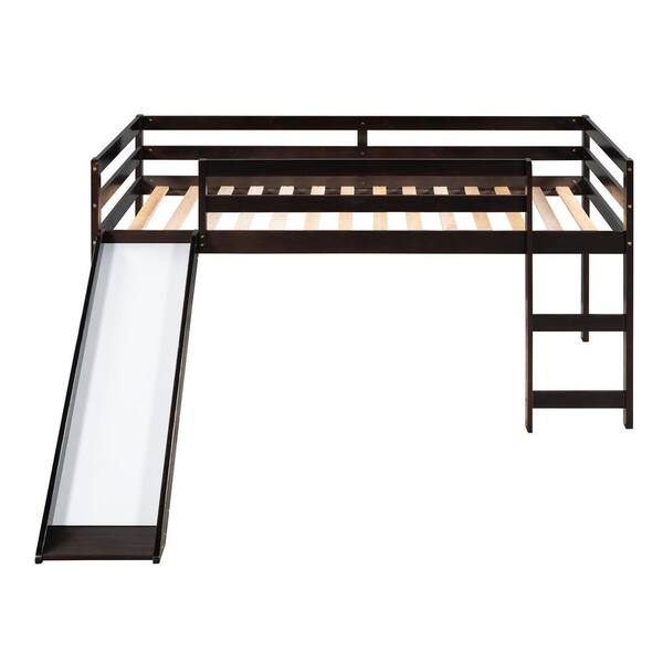 STICKON Espresso Brown Twin Wood Loft Bed with Slide