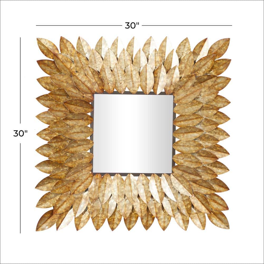 Gold Leaf Square Metal Wall Mounted Decorative Mirror