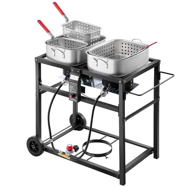 Outdoor Propane Deep Fryer Dual-Tank 36 qt. Commercial Fryer Multi-Purpose Portable Frying Cart for Fish