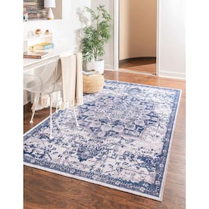 Renaissance Roma Gray Blue 5 ft. x 8 ft. Machine Washable Area Rug