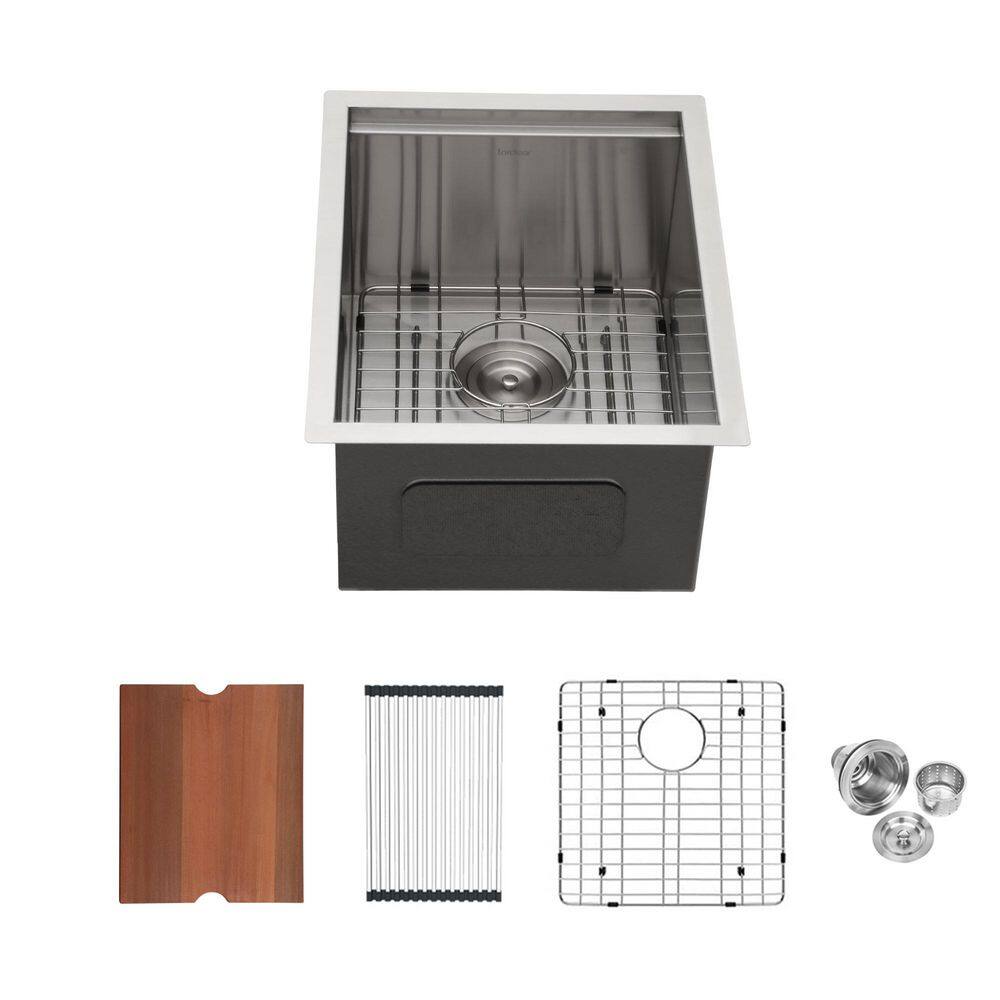15 in. Undermount Single Bowl Stainless Steel Kitchen Sink, 16-Gauge Ledge 