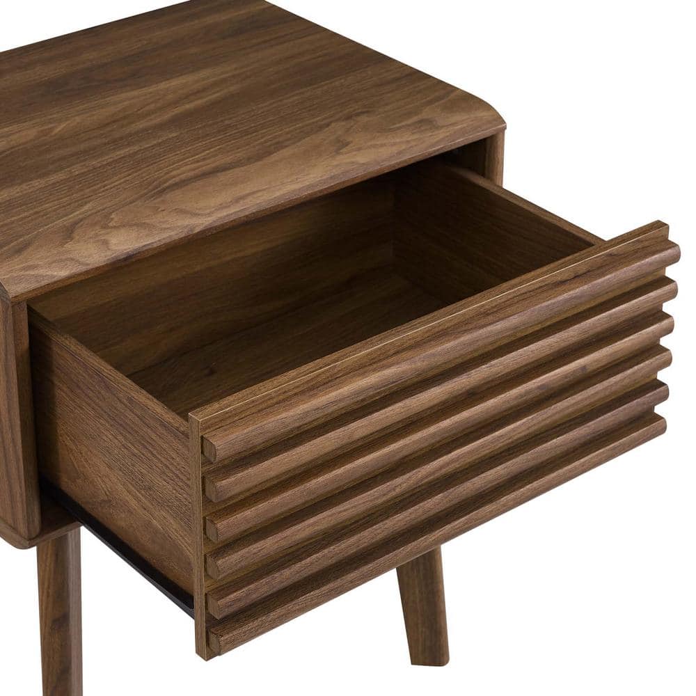 Walnut Grain Laminate Mid-Century Modern End Table Nightstand