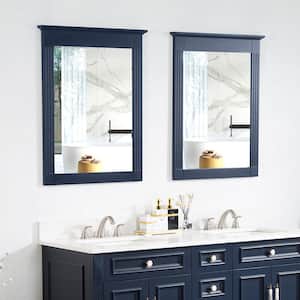26 in. W x 33 in. H Rectangular Wood Framed Wall Bathroom Vanity Mirror in Navy Blue (Set of 2),Vertical Hang,Solid Wood