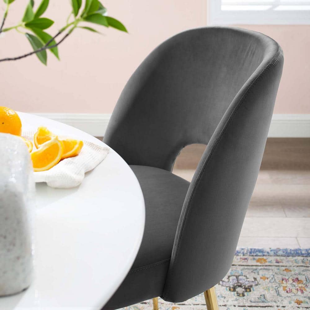 Charcoal Velvet Upholstered Dining Side Chair with Gold Legs