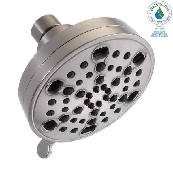 Delta 5-Spray Patterns 2.00 GPM 4.19 in. Wall Mount Fixed Shower Head with H2Okinetic in Stainless