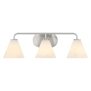 Blair 25.5 in. W x 8 in. H 3-Light Satin Nickel Transitional Bathroom Vanity Light with White Strie Glass Shades