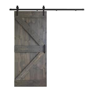 K Series 36 in. x 84 in. Dark Gray DIY Knotty Pine Wood Sliding Barn Door with Hardware Kit