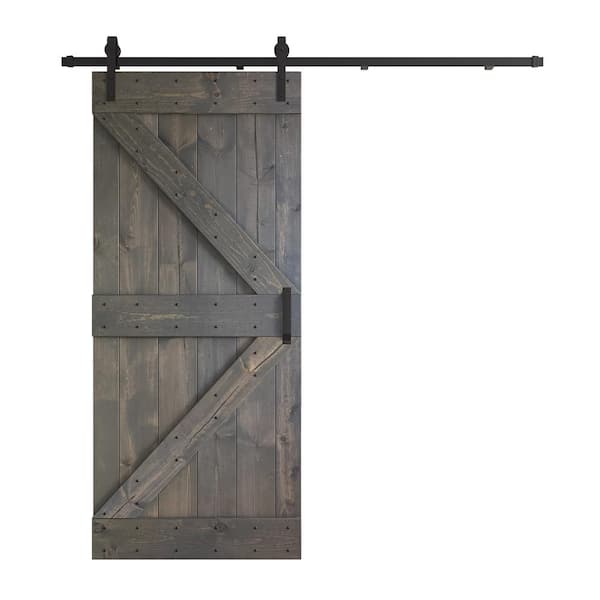 COAST SEQUOIA INC K Series 36 in. x 84 in. Dark Gray DIY Knotty Pine Wood Sliding Barn Door with Hardware Kit