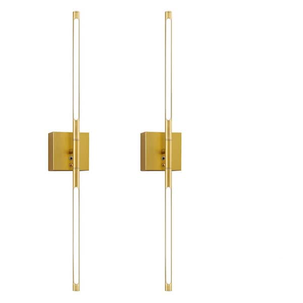 Briignite 2-Light Gold Dimmable Integrated LED Wall Sconcefor Living Room or Hallway with Remote Control (2-Pack)