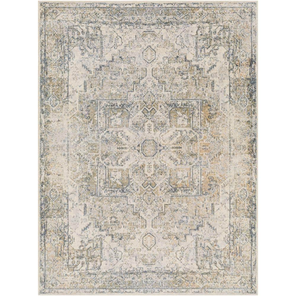 Charcoal and Light Brown Polyester Washable Rectangular Area Rug