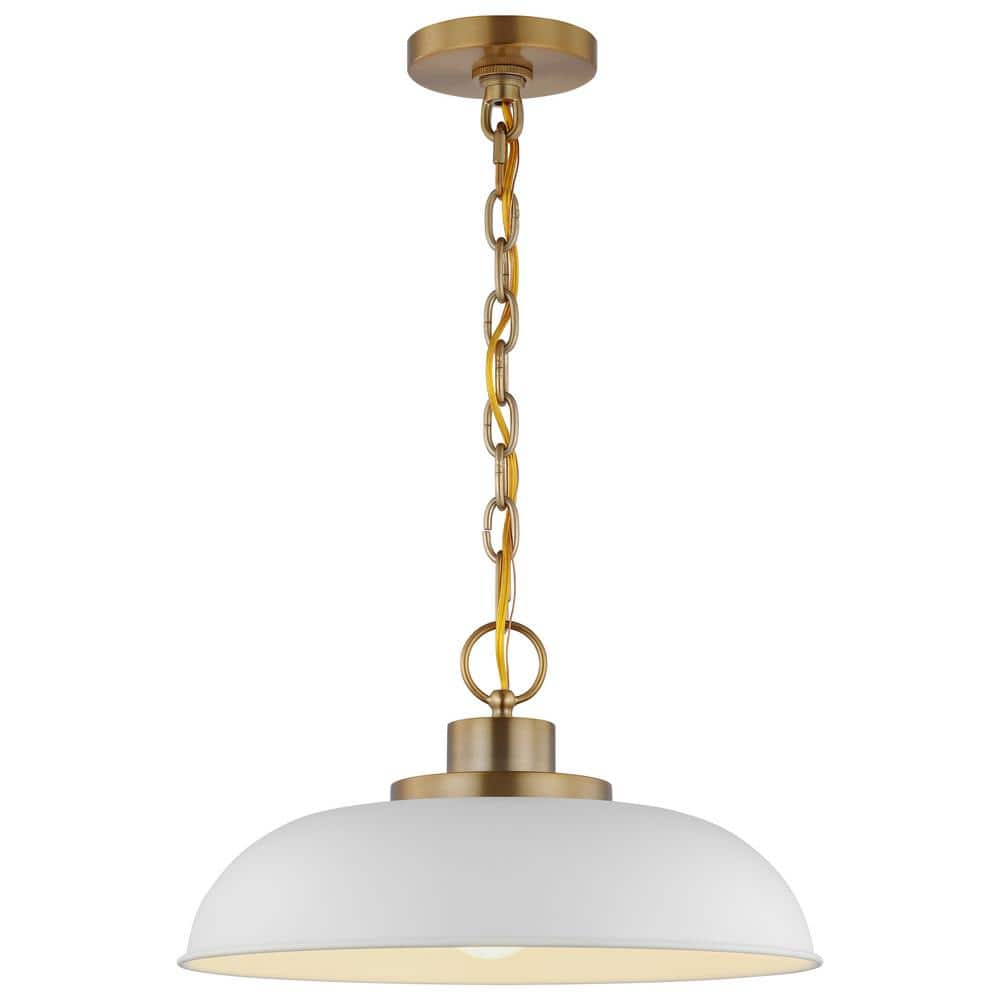 Matte White and Burnished Brass Modern Bowl Pendant Light