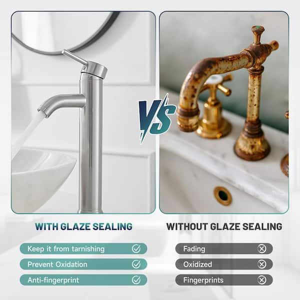 Single Hole Single Handle Bathroom Vessel Sink Faucet With Drain Assembly in Brushed Nickel