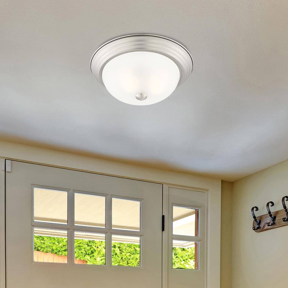 Contemporary Pewter 13'' Flush Mount Ceiling Light with Etched Glass