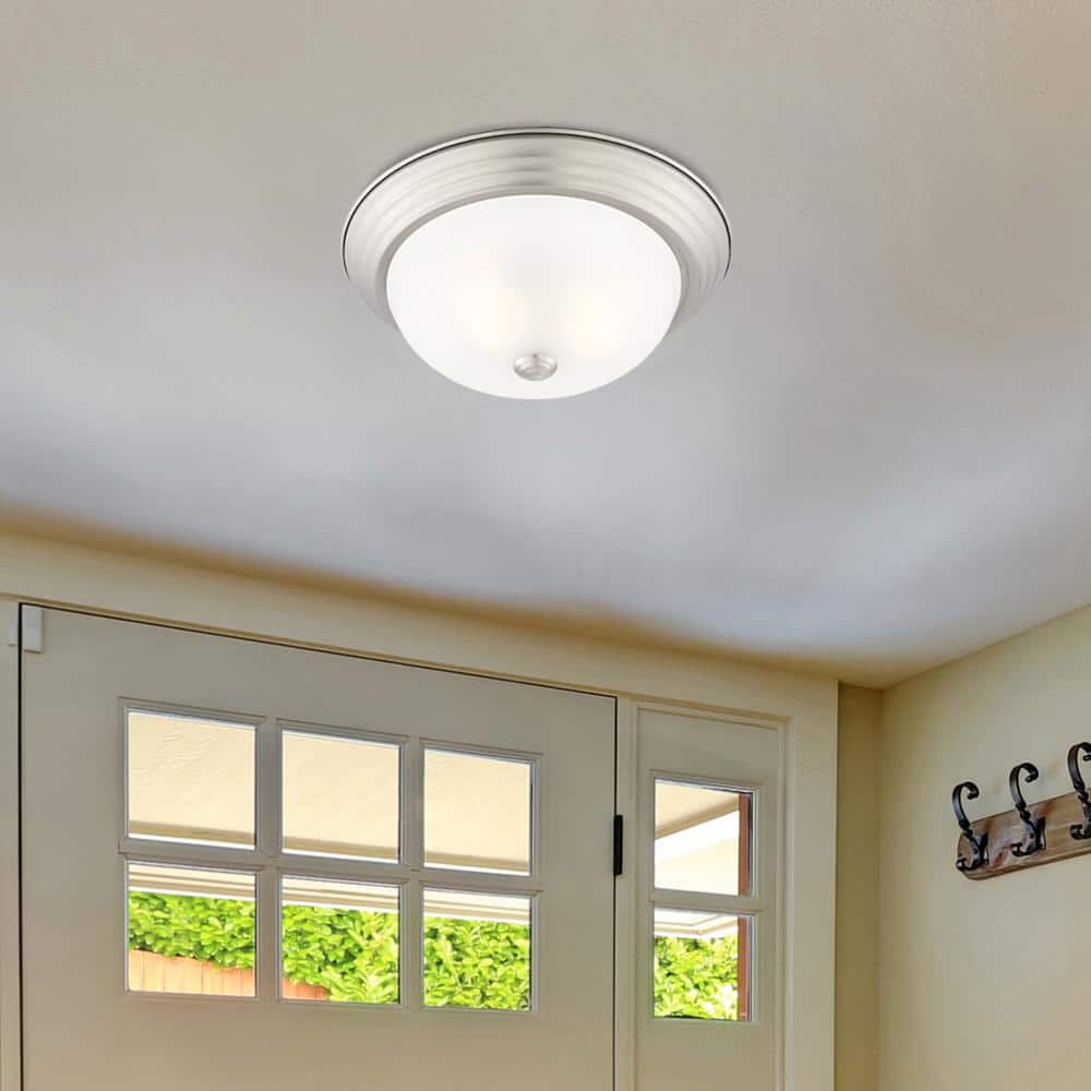 Satin Platinum 15'' Flush Mount Ceiling Light with Etched Glass