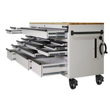 Tool Storage 72 in. W Heavy Duty Matte White Mobile Workbench Cabinet with Adjustable Height Wood Top