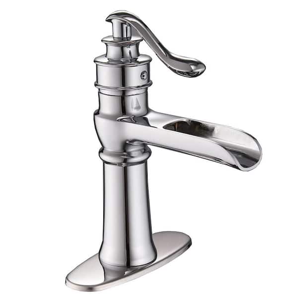 PERLIRIA INC Single Handle Single Hole Bathroom Sink Faucet with Deck Plate in Polished Chrome