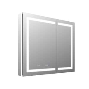 42 in. W x 36 in. H Rectangular Aluminum and Glasses Medicine Cabinet with Mirror