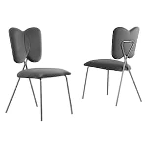 Butterfly Dark Gray Velvet Upholstered Side Chair with Iron Base Chairs (Set of 4)