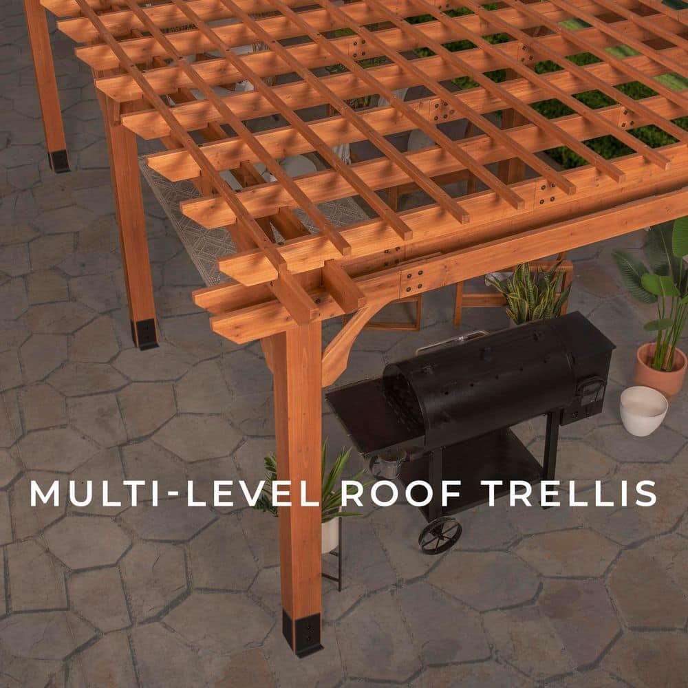Beaumont 24' x 12' Cedar Wood Patio Pergola with Trellis Roof