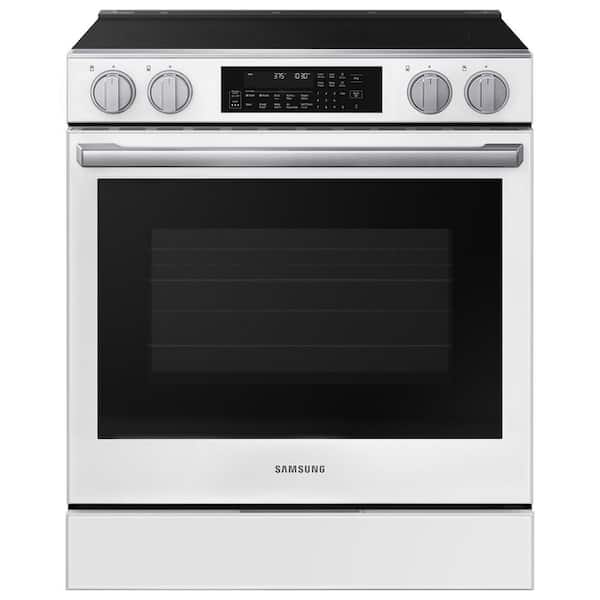 Bespoke 30 in. Smart 5 burner Slide-In Electric Range in White Glasswith Illuminated Precision Knobs & True Convection